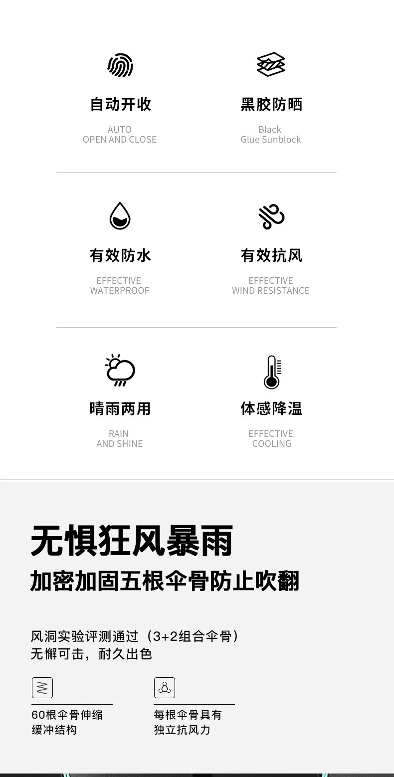 Customized all-weather folding automatic umbrellas, double large windproof umbrellas wholesale, black rubber sun protection and sunshade all-weather umbrellas pic 11