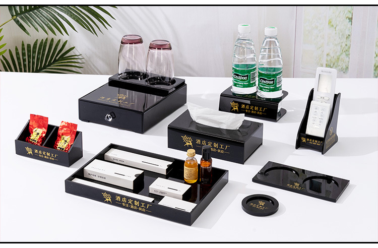 酒店牙具盒亚克力宾馆洗漱用品盒客房耗品纸巾盒托盘遥控盒收纳盒详情65