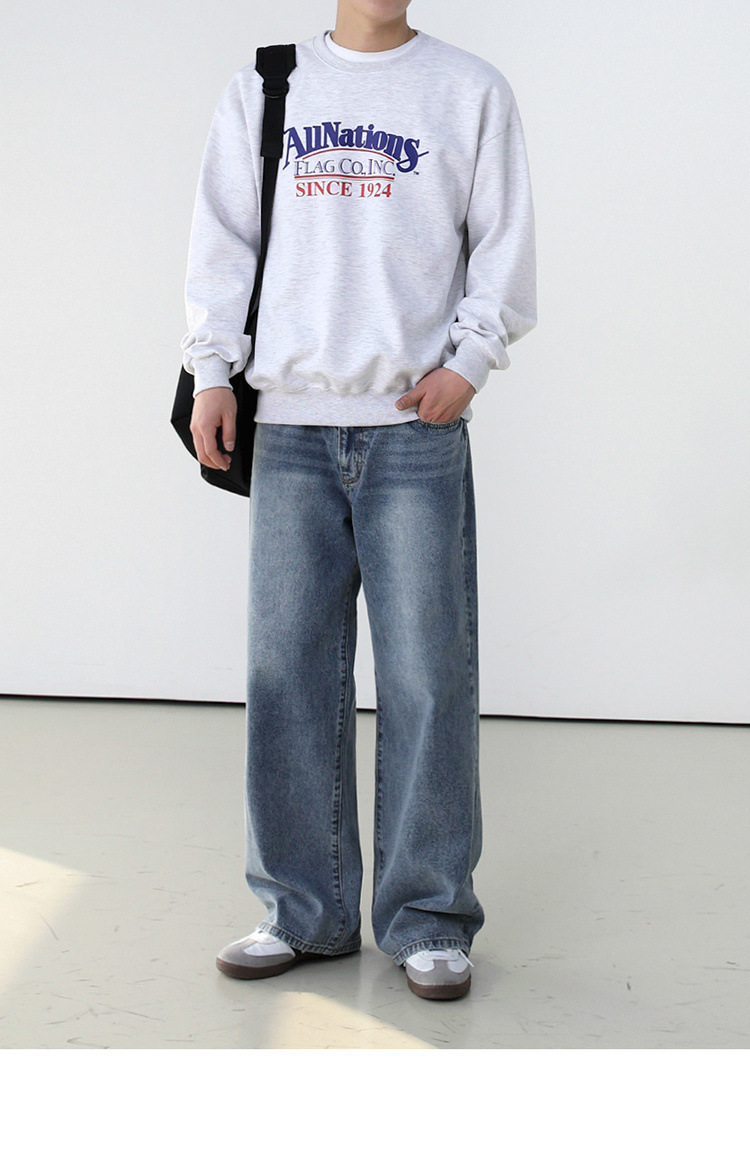 BJ复古水洗牛仔裤男士夏季薄款宽松长裤子韩版潮流阔腿直筒裤详情11