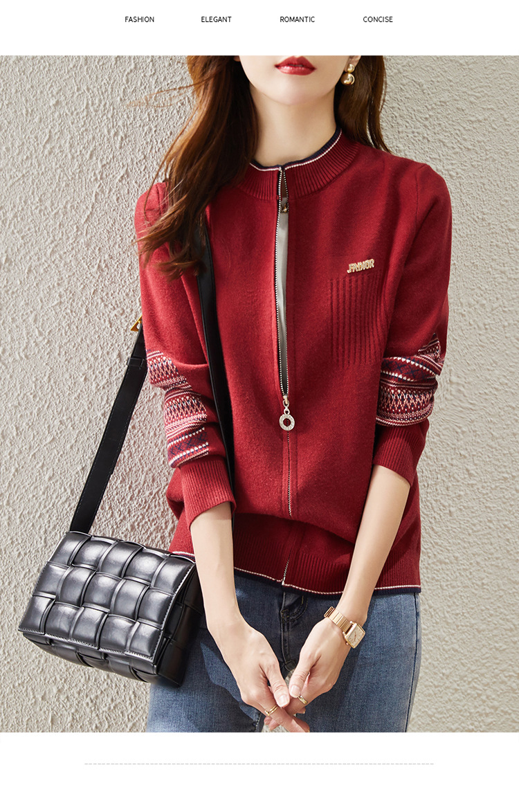 春秋装新款复古文艺加厚拉链长袖针织开衫韩版女装时尚羊毛衫外套详情19