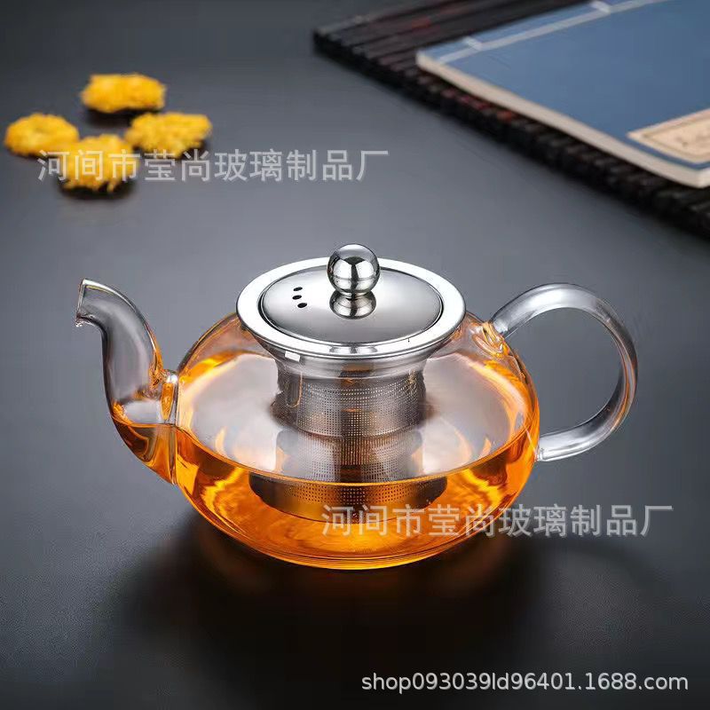 Heat-resistant glass teapot, stainless steel filtered flower tea brewing teapot, high-temperature resistant thickened black tea set for home use pic 8