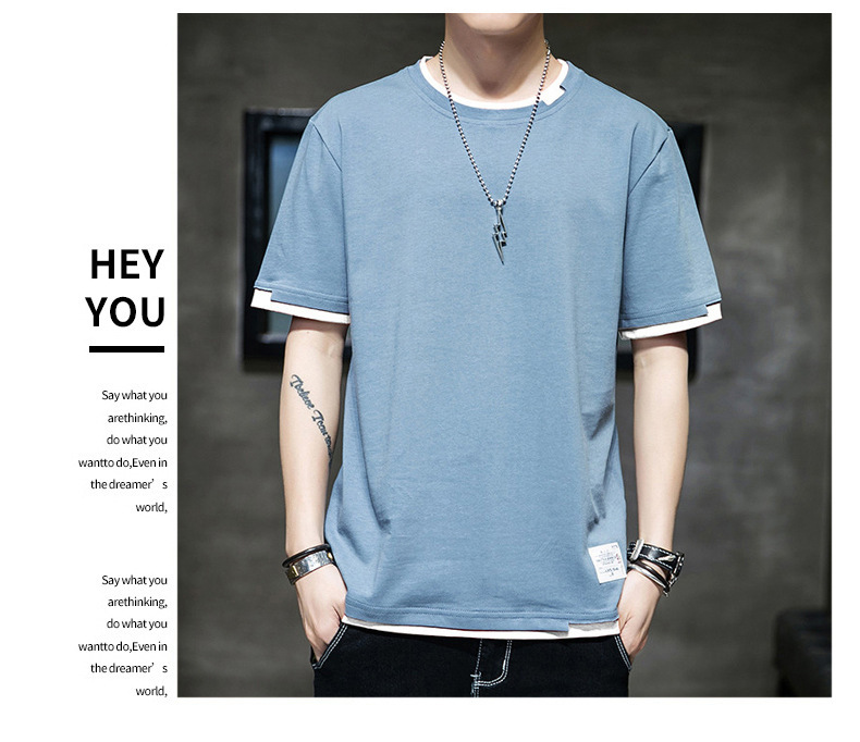 Short-sleeved T-shirt for men, Korean style, summer loose cotton T-shirt, cross-border new style, student bottom layer, half-sleeved shirt pic 15
