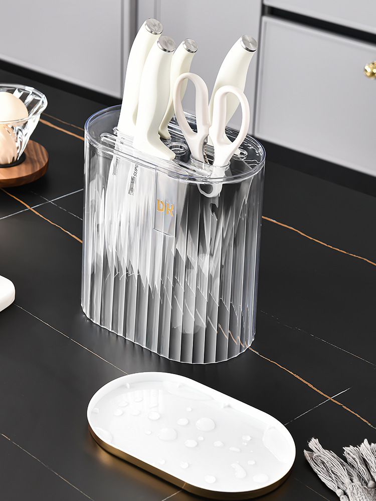 Transparent light luxury knife rack, household countertop, knife storage rack, kitchent-specific integrated draining countertop, new type of storage pic 4