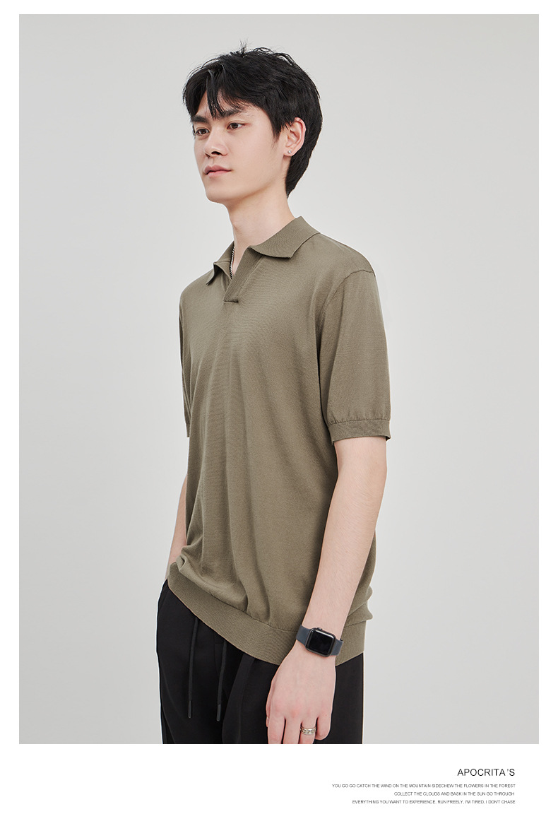 APO男装|简约针织短袖t恤男士2024夏季新款纯色设计垂感POLO衫男详情15