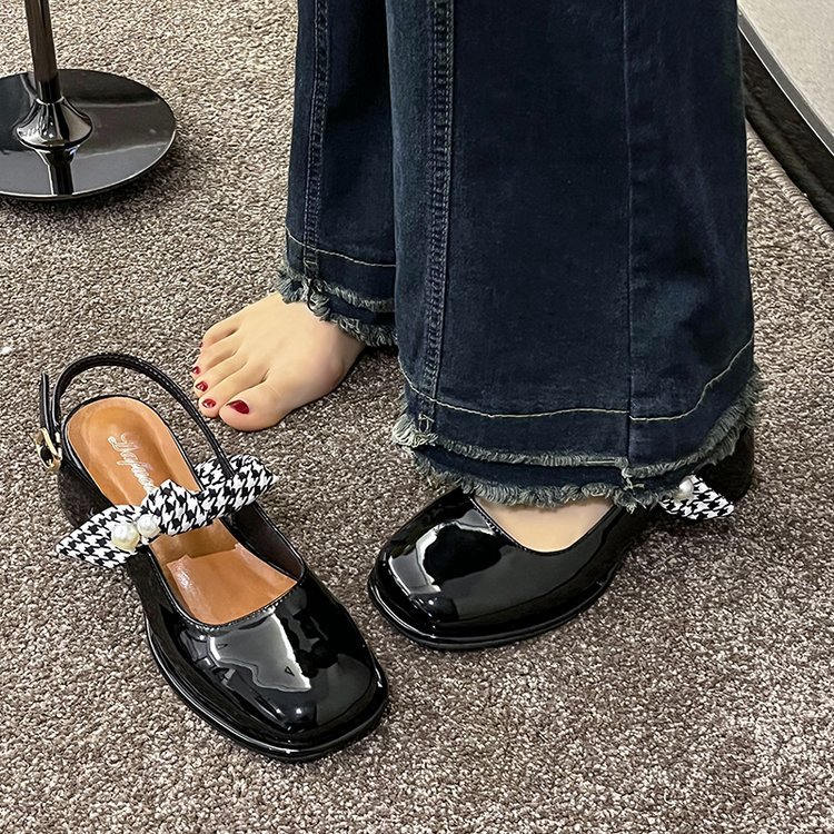 网红玛丽珍高跟女2024夏新款方头一字带后空粗跟仙女风包头凉鞋女详情21
