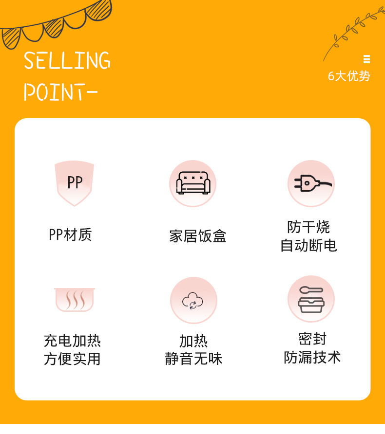厂家现货批发 电热加热保温饭盒不锈钢塑料110V220V厨房家电饭盒详情2