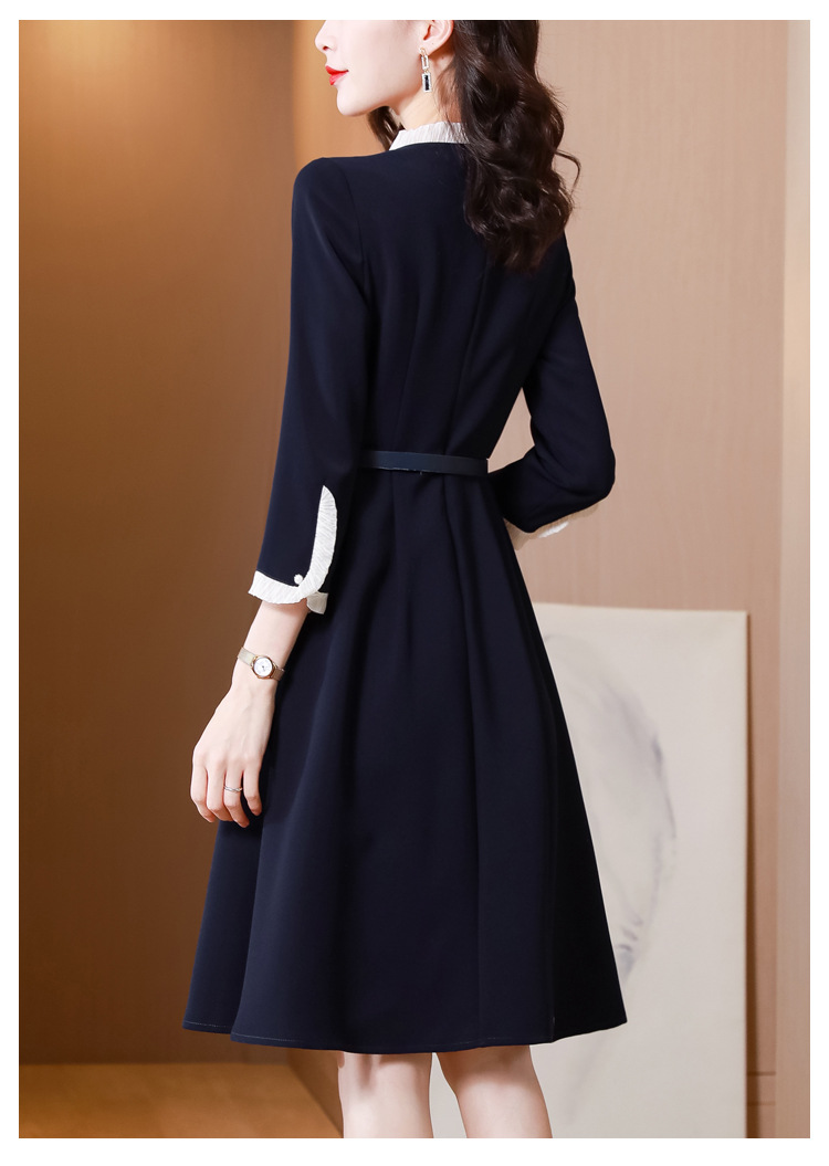 连衣裙女2022早秋新款时尚气质减龄木耳领系带显瘦a字中长款裙潮详情34