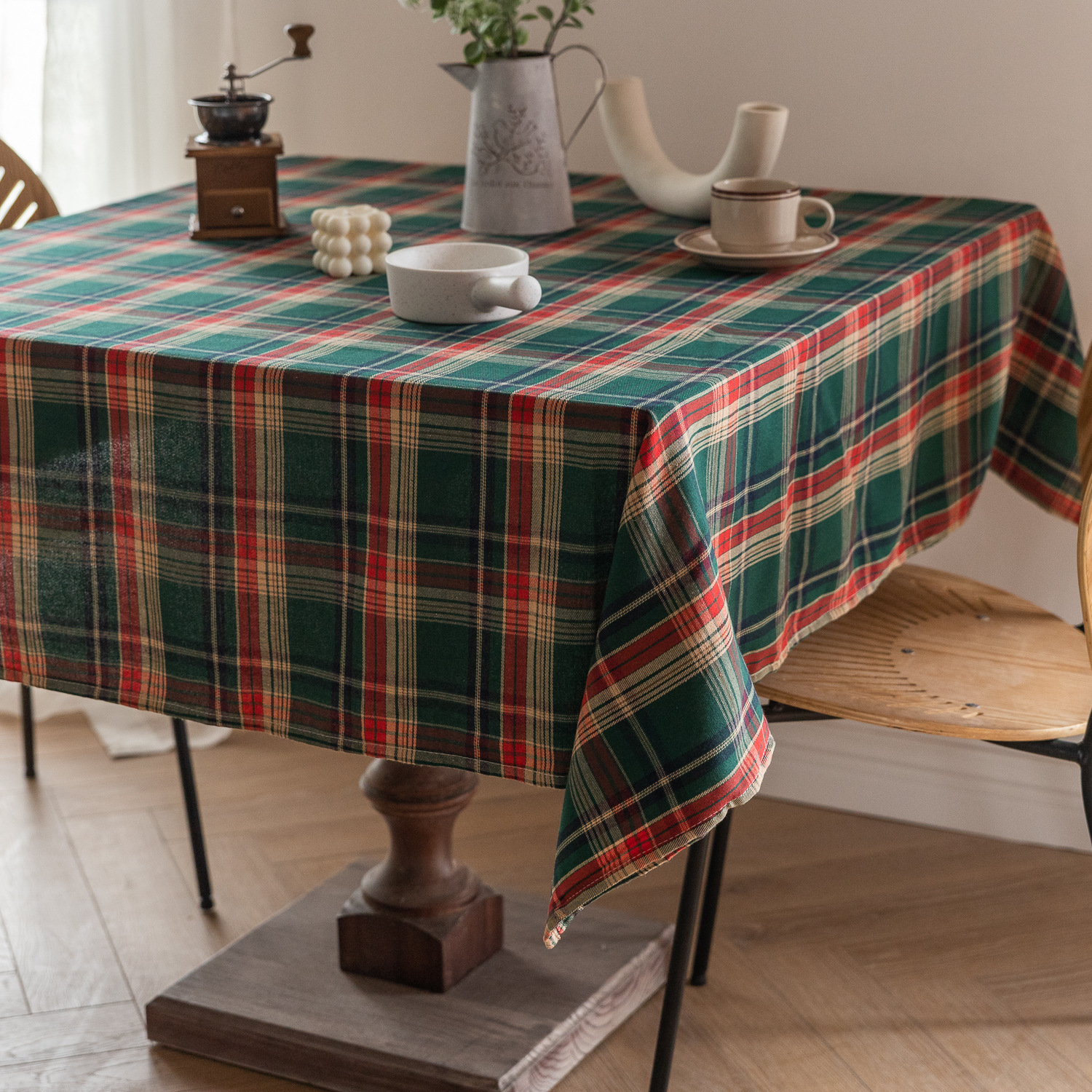 Cross-border Christmas holiday decoration table fabric, retro striped checkered cotton and linen restaurant party cover, Amazon pic 28