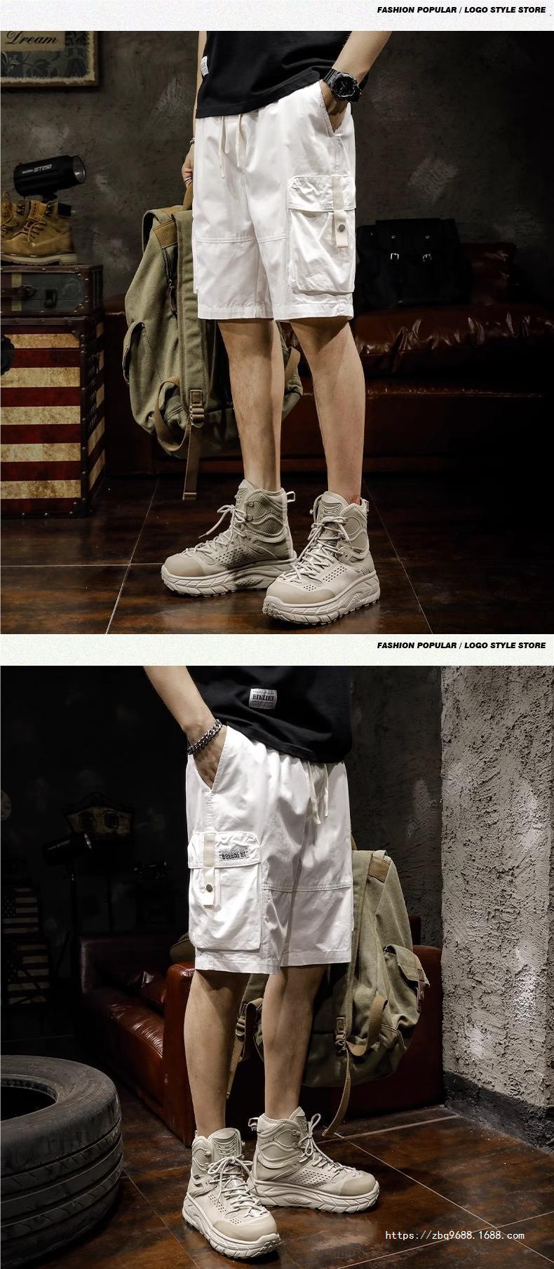 格桦潮牌白色工装短裤男夏季薄款宽松直筒多兜男士中裤休闲五详情4