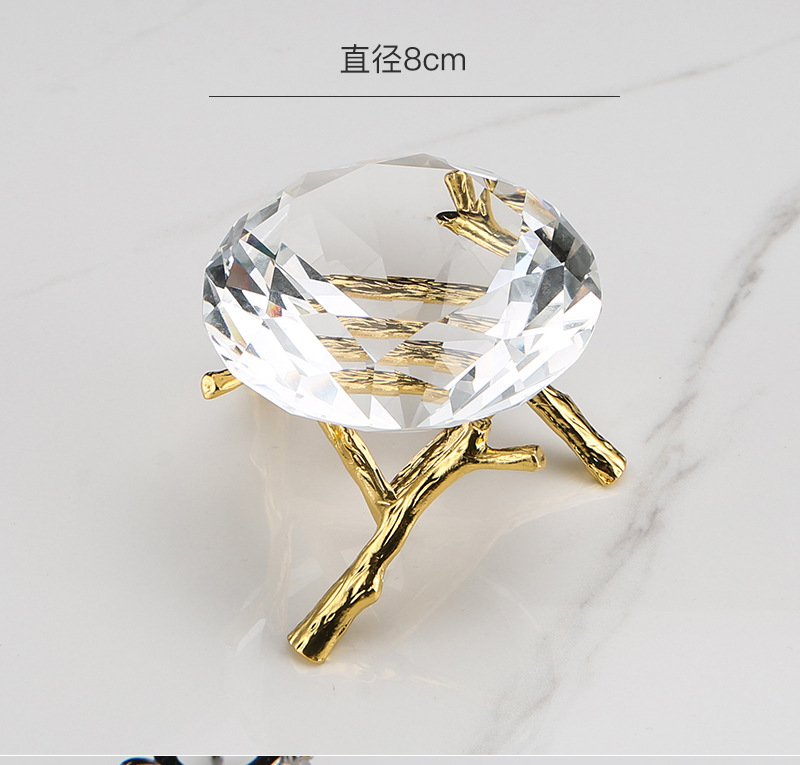 Creative crystal glass diamond ring metal stand, creative inlaid crystal large diamond ring ornament model, home decoration Xiangyu crystal pic 6