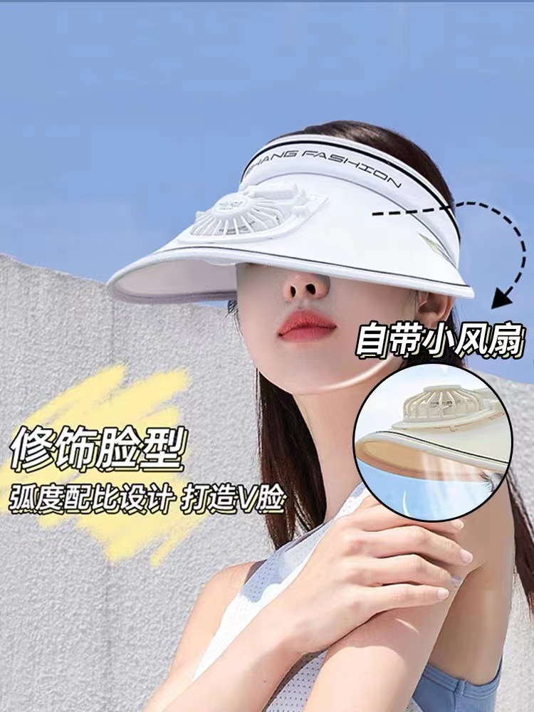 夏季新款充电空顶帽大檐遮阳防晒出游遮阳帽女户外显脸小风扇帽详情2