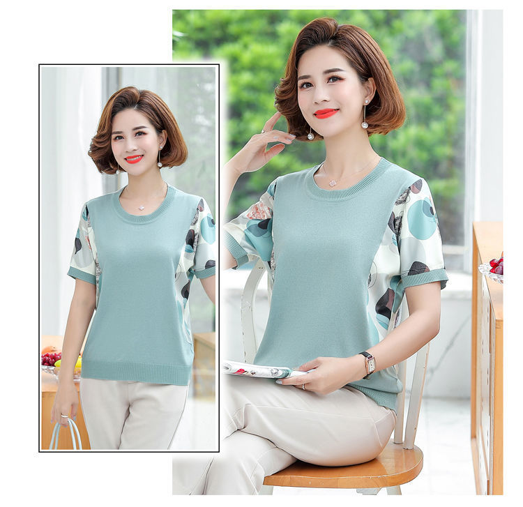 新款含棉妈妈夏装短袖T恤小衫中年女士t恤衫中老年女装宽松上衣女详情18