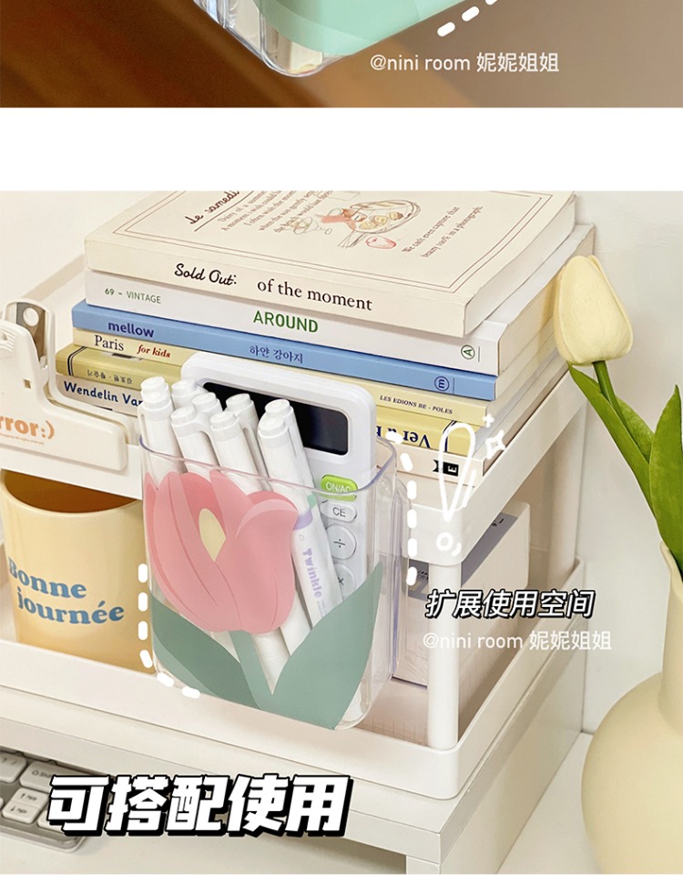A transparent desktop storage box for girls, no need for drilling, wall-mounted dormitory trash can, student cosmetics and stationery storage basket pic 2