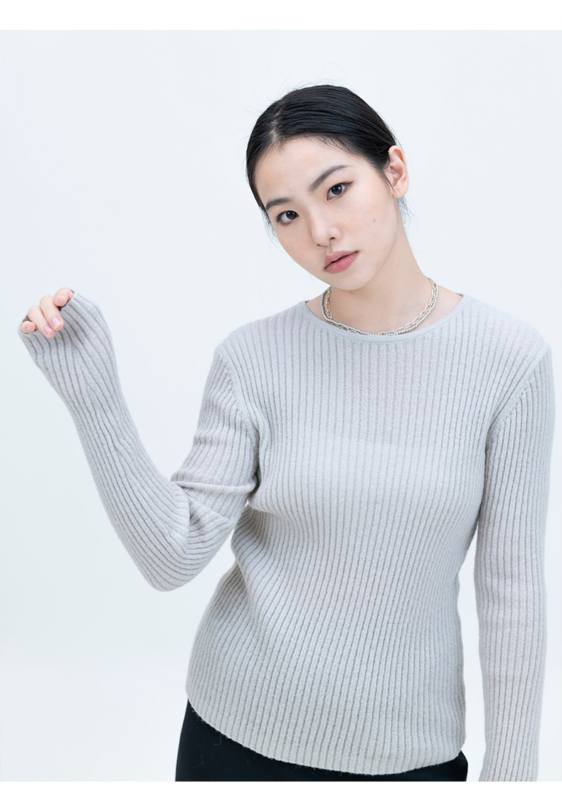 修身显瘦打底坑条圆领长袖针织开衫简约纯色毛衣女详情22