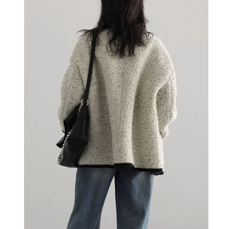 2023 Autumn/Winter Returnism Autumn Chanel-style woolen coat, women's heavy industry long-sleeved retro V-neck tweed top pic 8