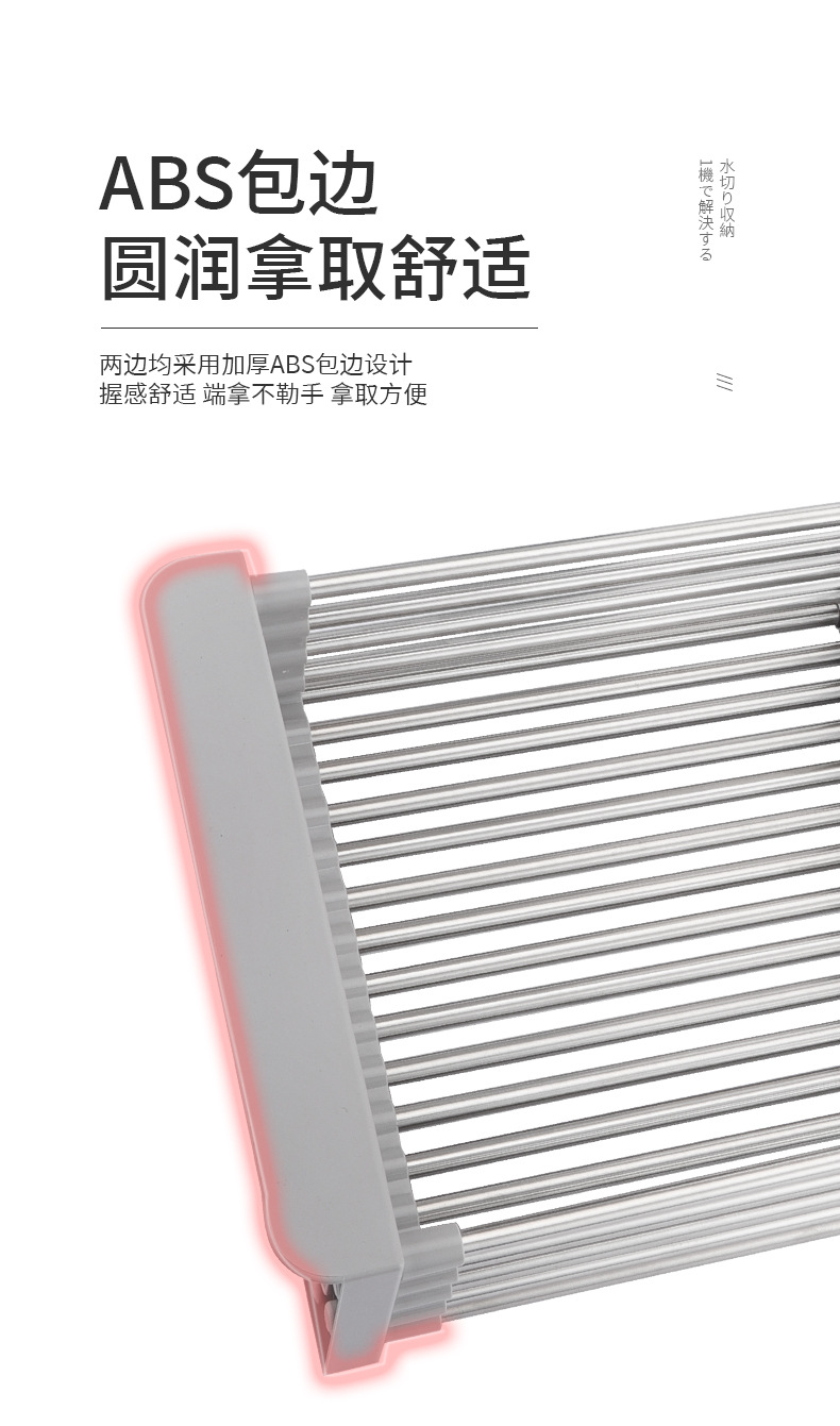跨境不锈钢伸缩沥水架厨房多功能水槽收纳架蔬菜水果沥水篮代发详情11