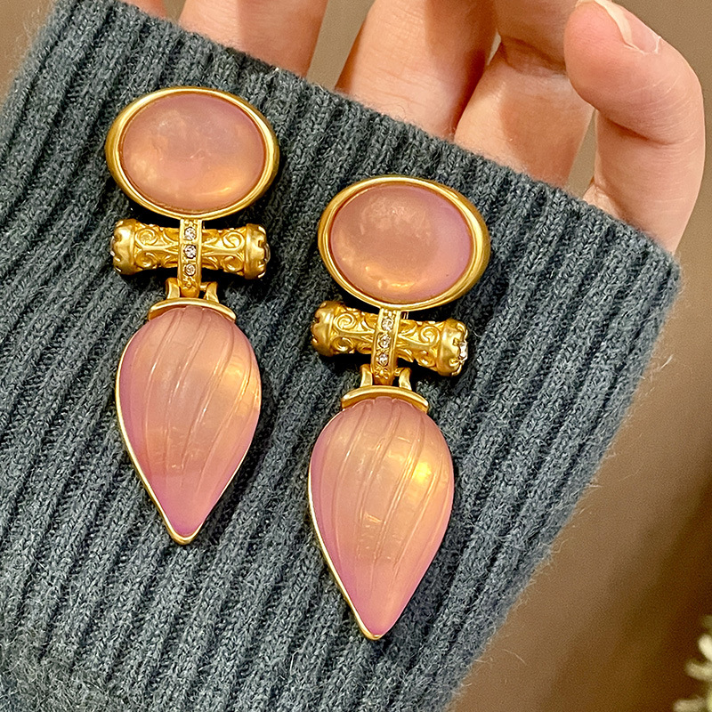 法式复古少女耳钉气质中古vintage粉色小众设计感耳环女复古耳饰详情27