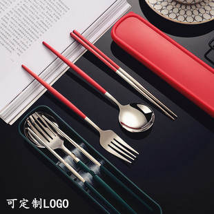 便携不锈钢餐具三件套公司活动礼品印刷logo学生叉子勺子筷子套装详情5
