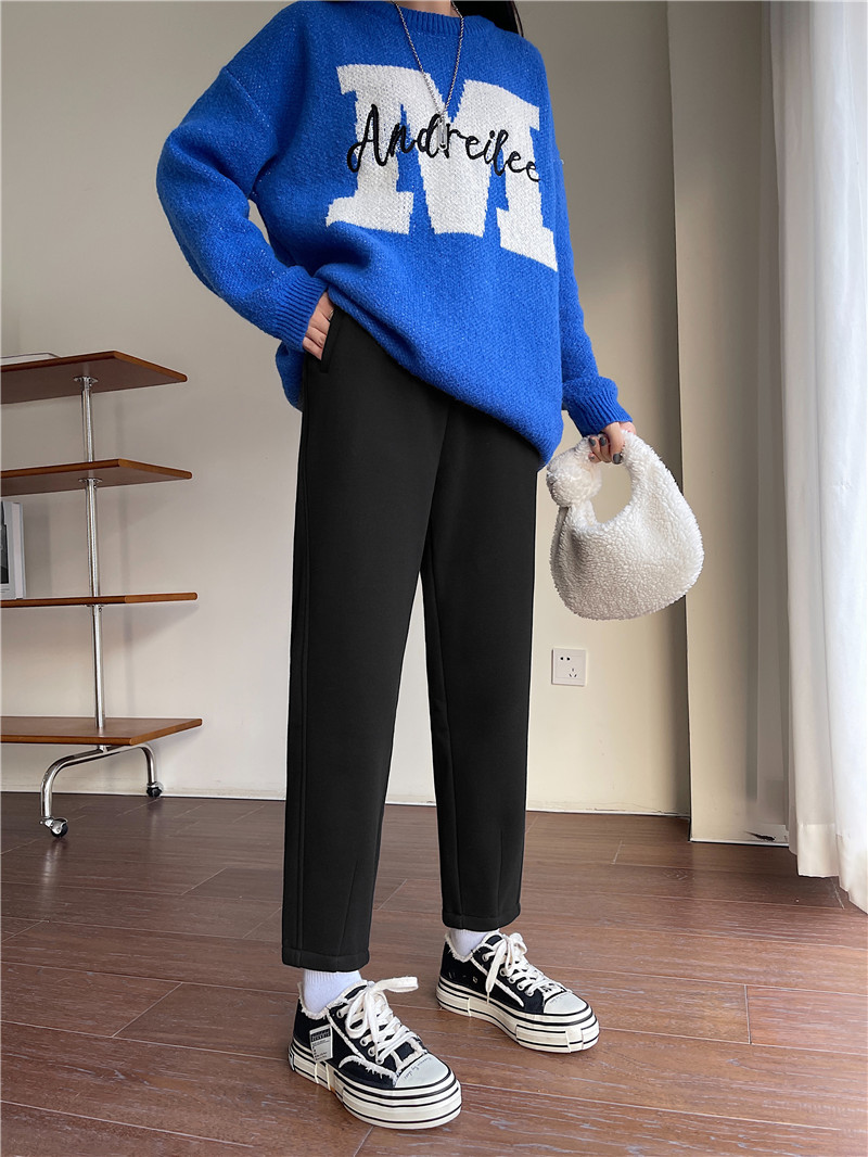 Beige fleece and thickened casual sweatpants for women, loose and slimming cotton pants, soft and warm radish pants pic 20