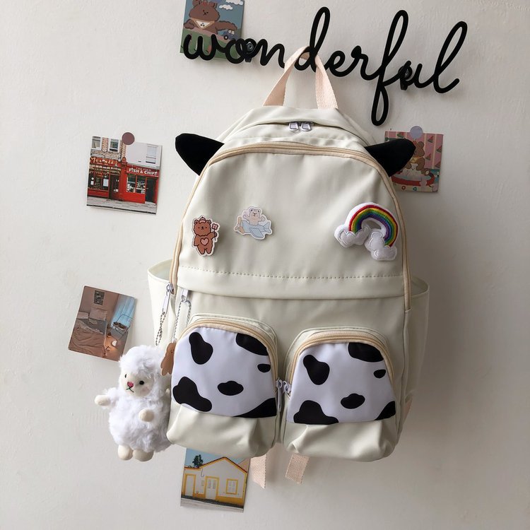 Japanese-style ins campus school style, fresh and cute, cute cow with earbuds, soft girl schoolbag, funny student backpack pic 114