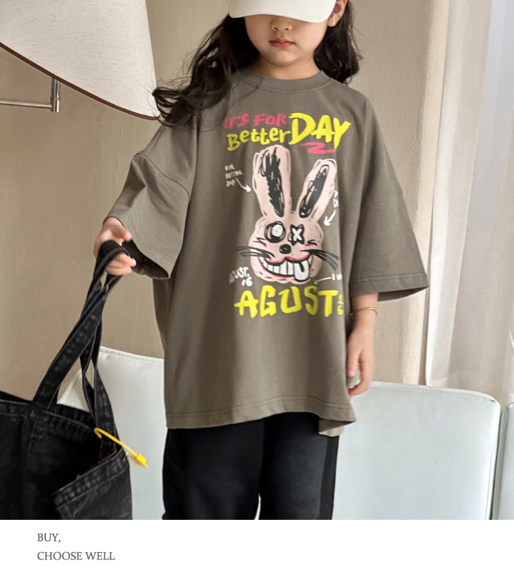 儿童短袖t恤女童夏装2025新款男童半袖体恤宽松休闲卡通洋气上衣详情14