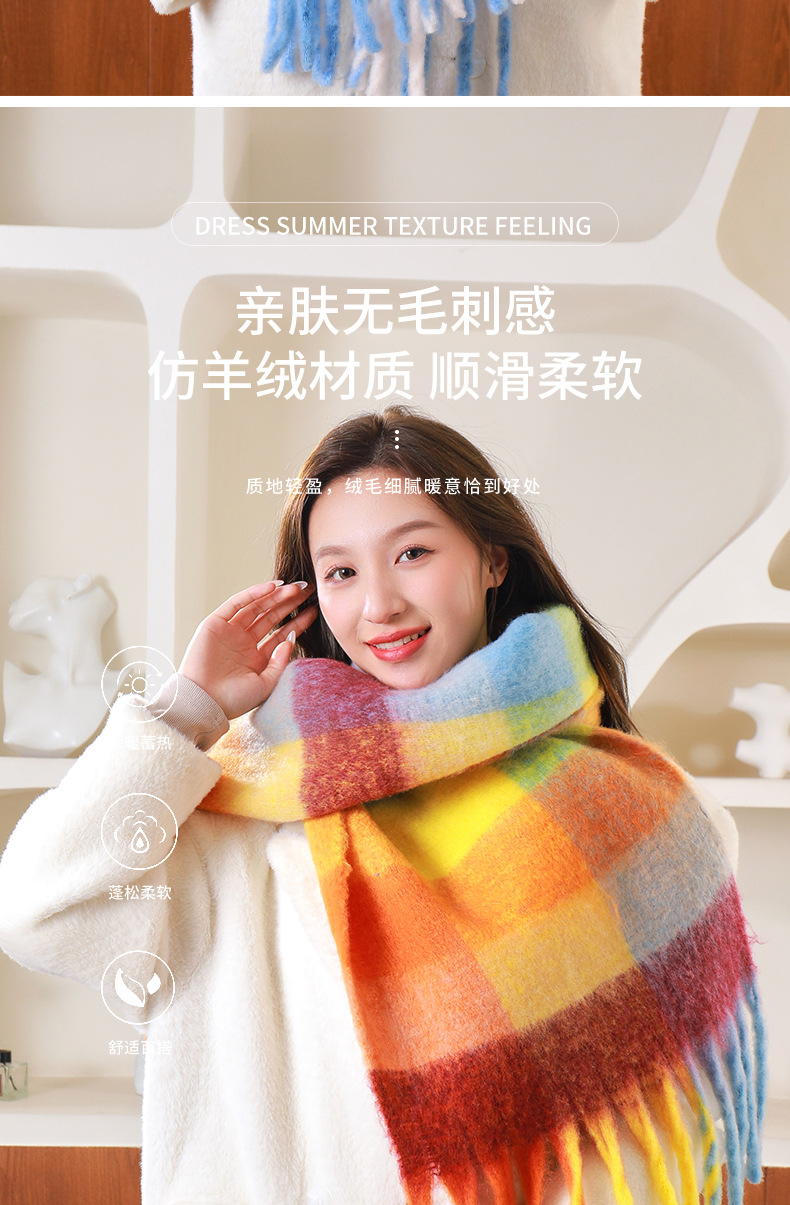圈圈纱彩色AC格子围巾女冬季加厚保暖仿马海毛粗须仿羊绒披肩外贸详情4