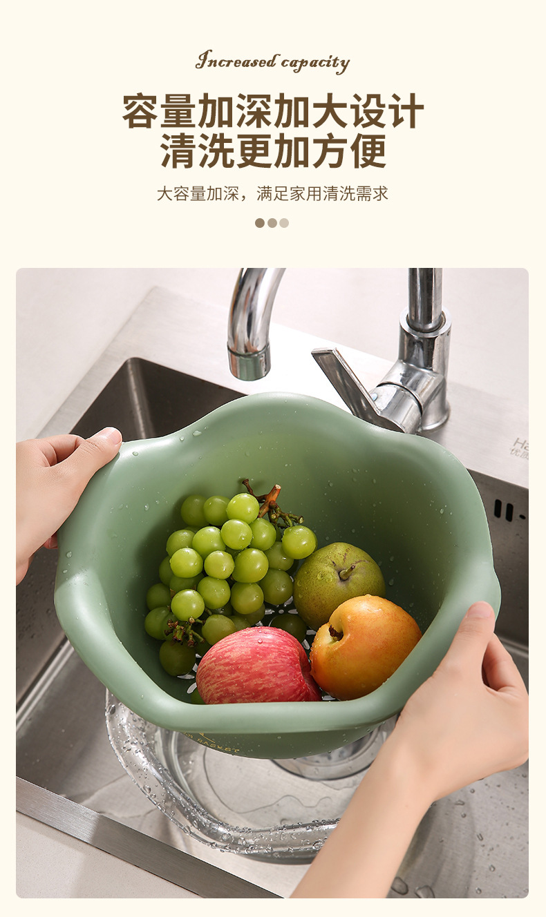 Kitchen creative petal draining basket, household multi-functional vegetable washing basket, fruit basket, PET double-layer vegetable basket, vegetable washing basket pic 8