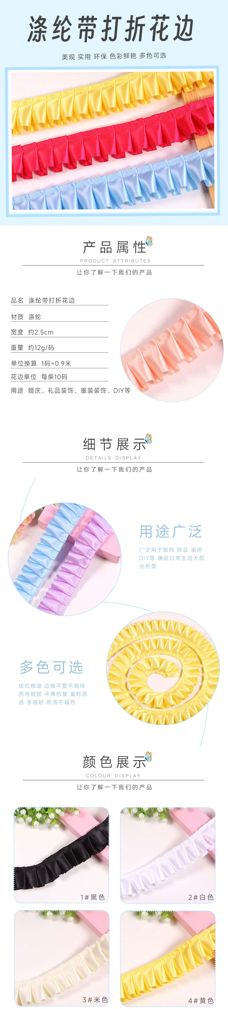 2.5cm lotus leaf pleated lace skirt hem DIY accessories, single-sided encrypted discounted lace pic 1