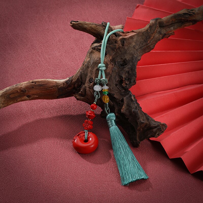 原创平安扣红砂车挂镶嵌貔貅车上挂件高级感流苏国潮朱砂编织饰品详情2