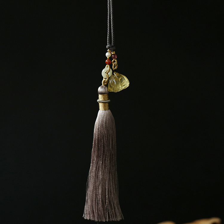 Natural crystal tassels, car hangers, bag hangers, key hangers, yellow crystal lotus pod waist accessories, Hanfu, walking prohibition, cheongsam, lapel pic 7