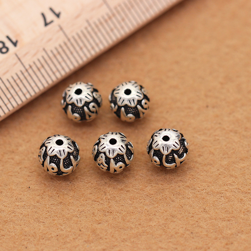 S925银素银饰品手工DIY手串配件8mm10mm12mm六字真言佛珠隔珠散珠详情9