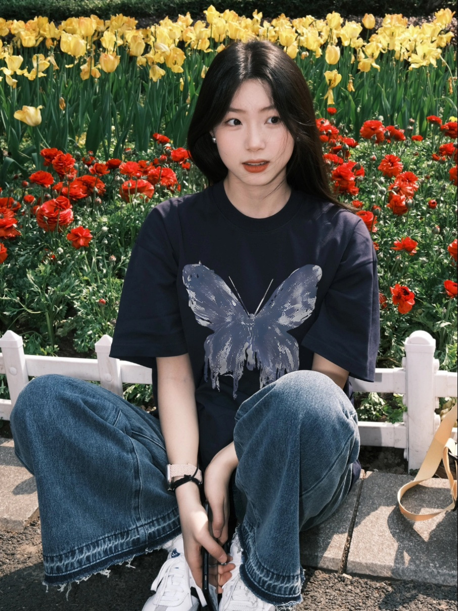 代发2024夏季新款230克圆领印花宽松纯棉短袖t恤女百搭舒适打底衫详情13