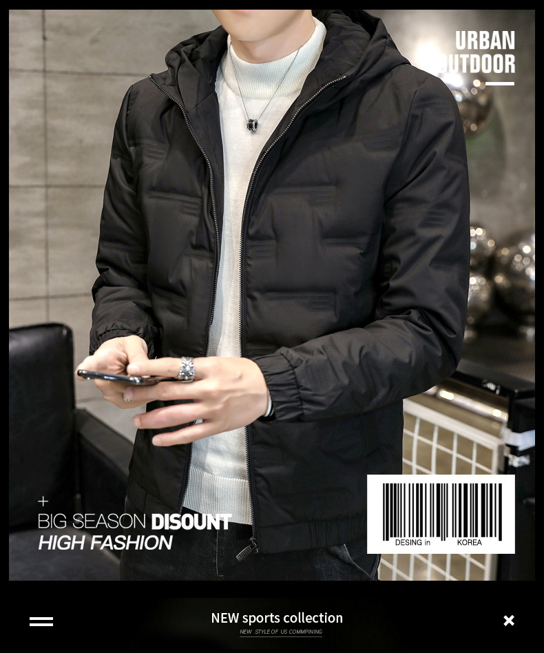 羽绒服男式2023新款秋冬季潮流修身轻薄连帽短款80绒保暖羽绒外套详情1