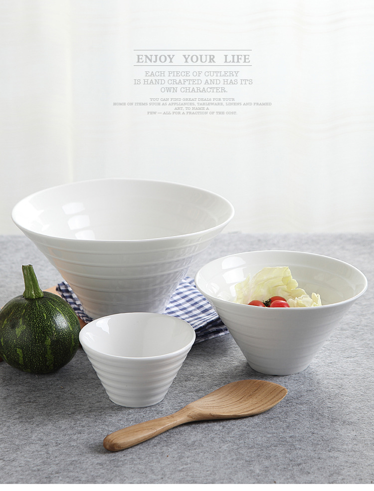 Pure white ceramic ramen soup bowl, fruit salad bowl, dessert bowl, boiled fish bowl, sauce bowl, horn bowl, hotel tableware pic 1