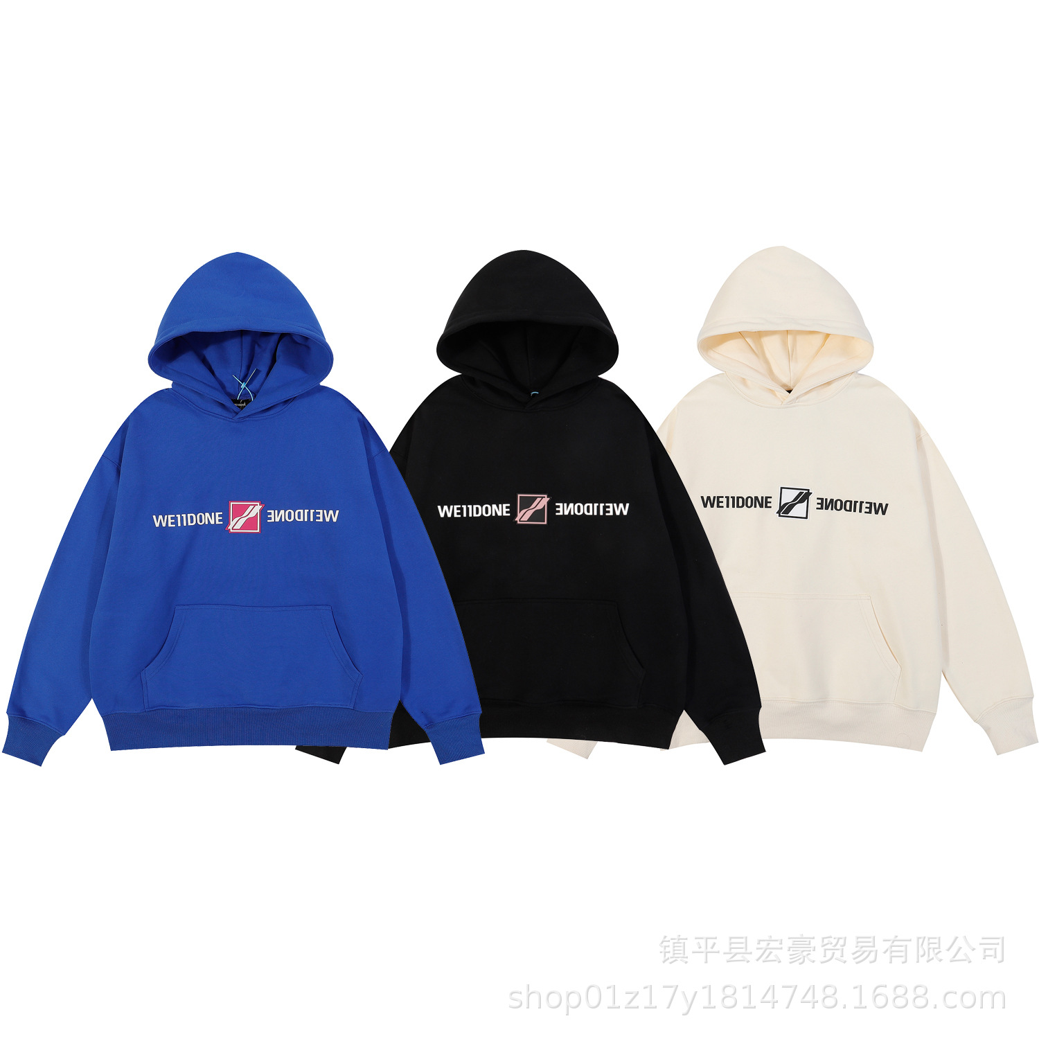 23SS新款WE11镜像皮标徽章连帽卫衣男女同款帽衫韩版长袖帽衫上衣详情12