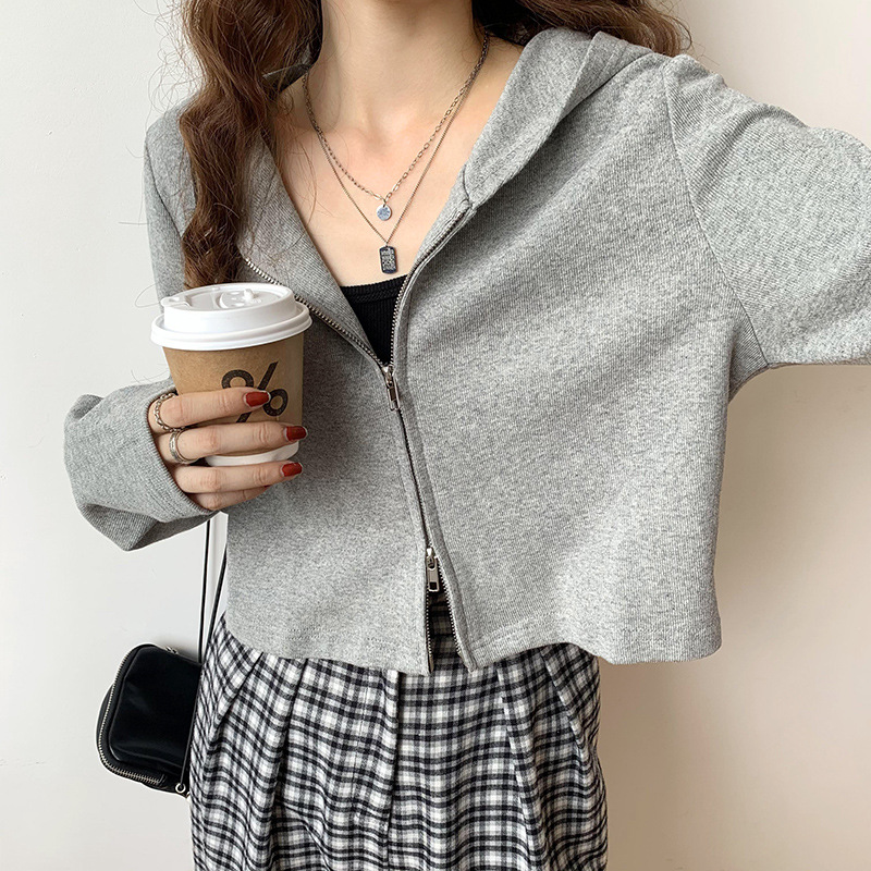 Korean hooded long-sleeved T-shirt for women 2023 autumn/Winter new style, slimming and form-fitting solid color hoodie, versatile top and base layer pic 5