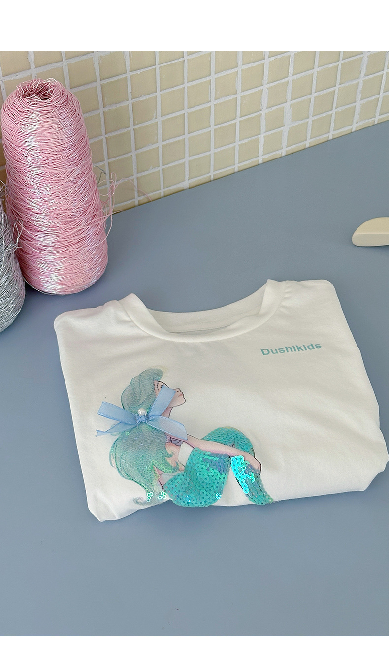 A new summer lace patchwork short-sleeved shirt for girls in 2025, a sweet and fashionable T-shirt for children pic 30