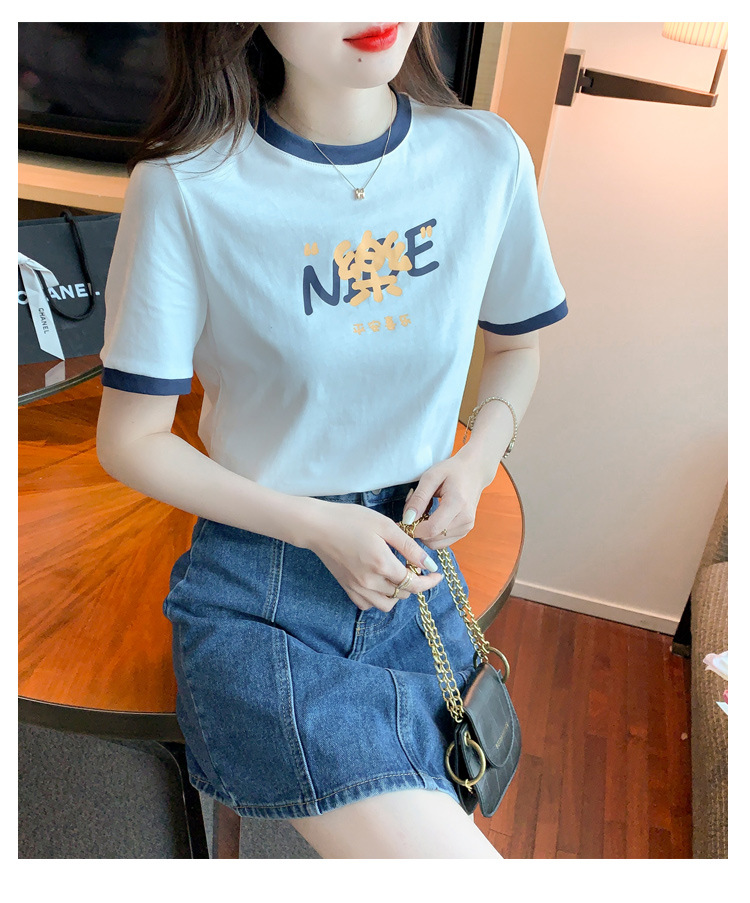夏季纯棉正肩短袖t恤女装夏款2022年新款潮小个子时尚修身上衣服详情15