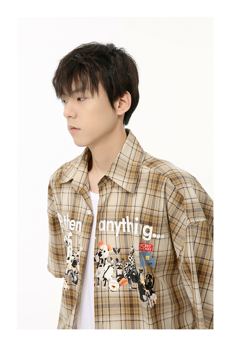MTLCLOTHES男装|2024夏款新品 小众趣味复古卡通印花格子衬衫休闲详情13