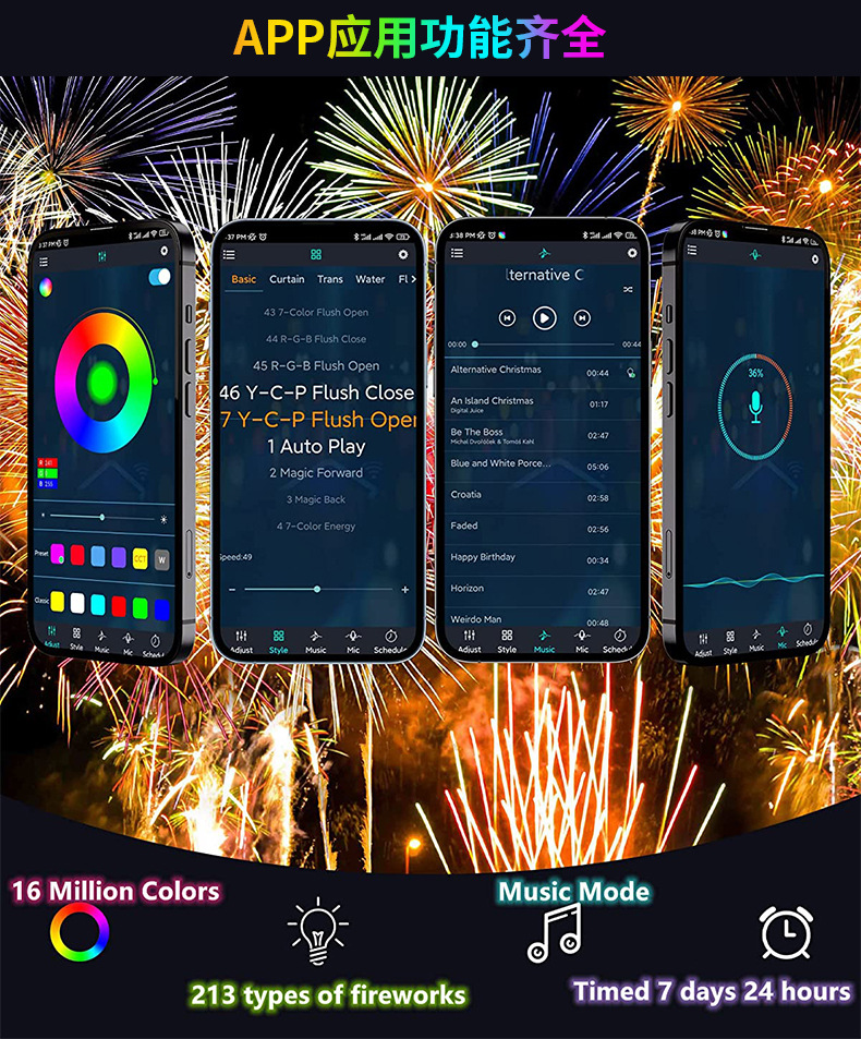 Iridescent smoke lantern Christmas decoration LED music flowing water horse explosion light strip Bluetooth full-color smoke lantern strip pic 4