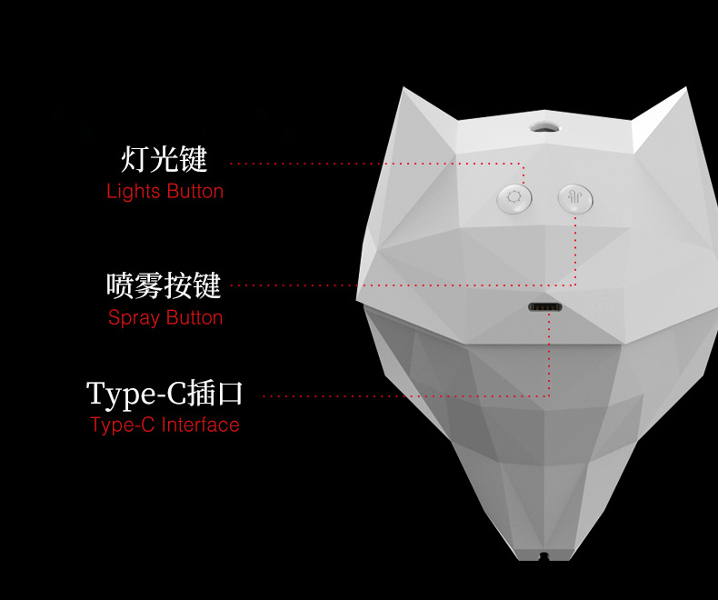 亚马逊新款桌面战狼加湿器家用补水空气净化器狼图腾容量大雾量器详情13