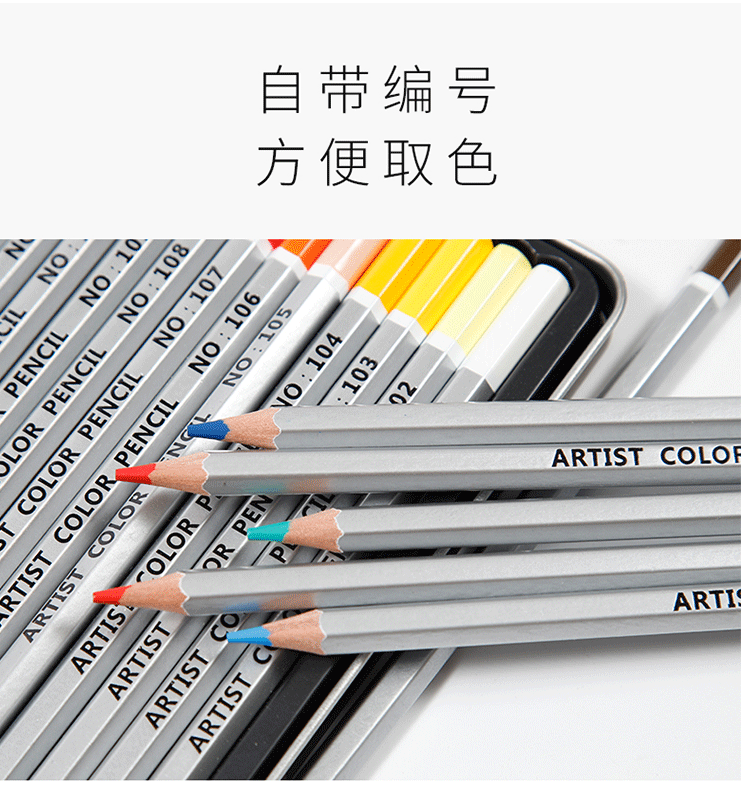 Wholesale of 72-color colored pencils in iron boxes, 36-color and 48-color art oil-based pencils, with built-in numbered coloring supplies pic 5