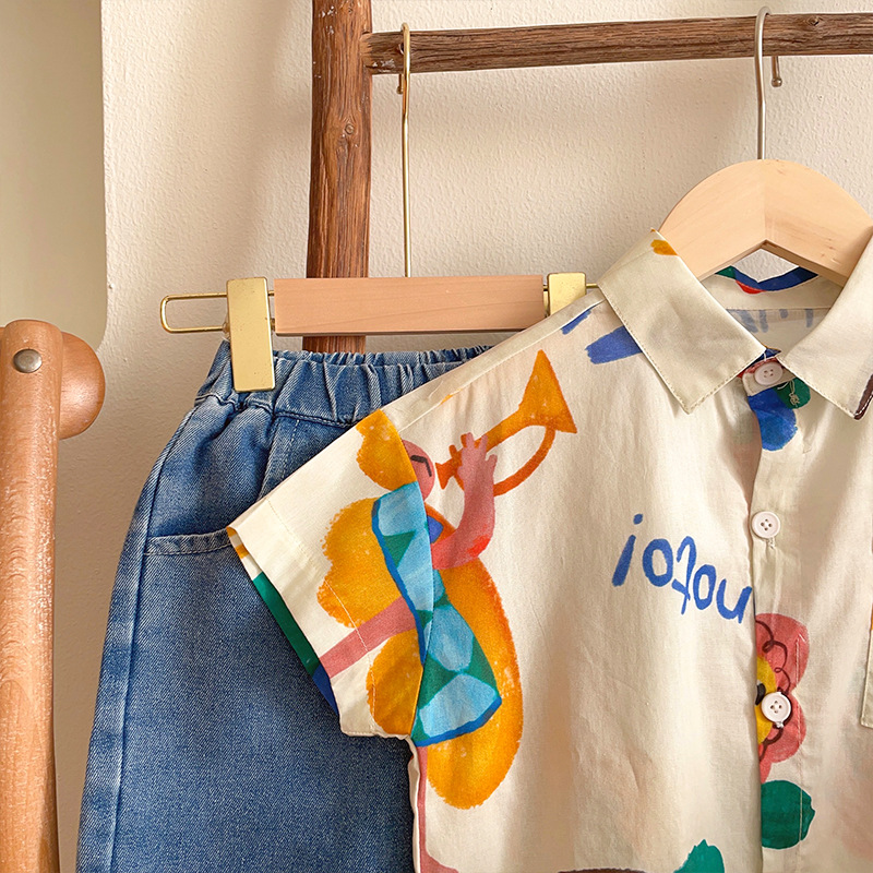 男童花衬衫短袖2024夏季新款儿童宝宝洋气翻领衬衣小童男孩潮上衣详情12