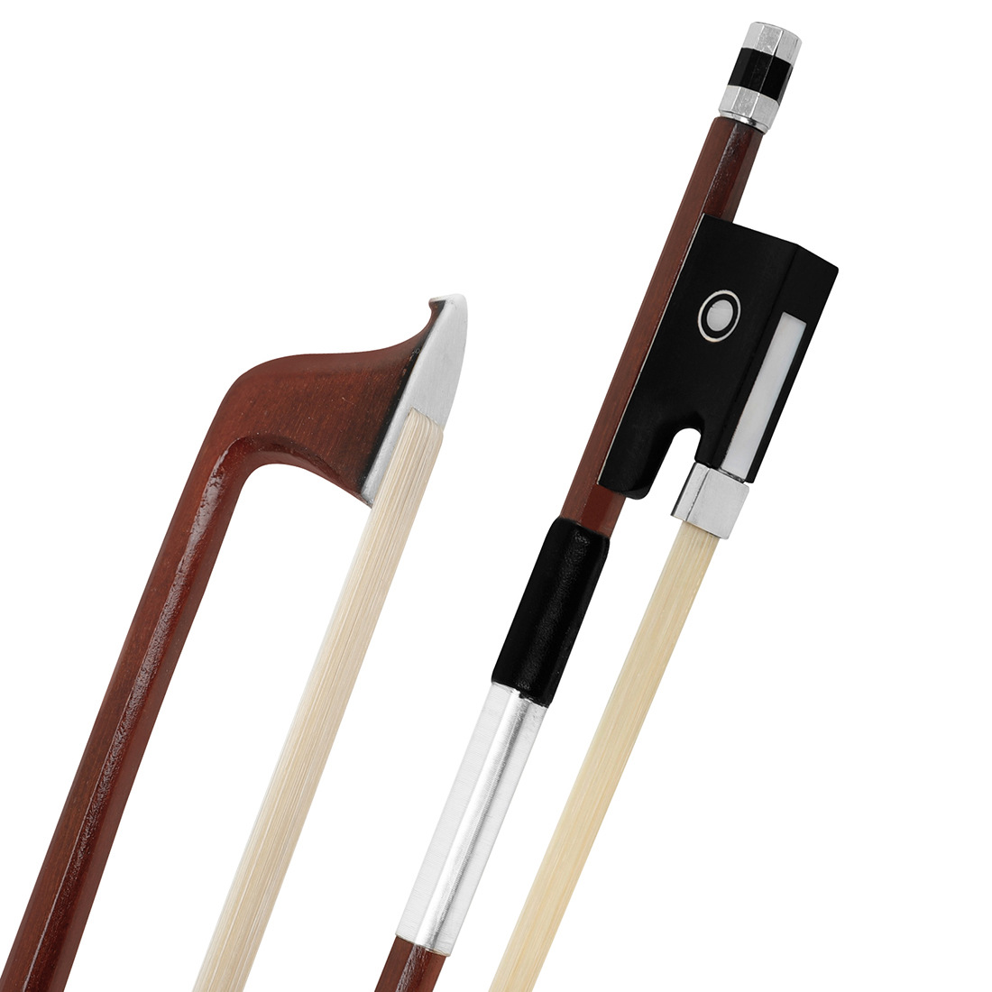 QA-18小提琴琴弓4/4巴西红木琴弓纯马尾乌木白贝银丝羊皮手托琴弓详情14