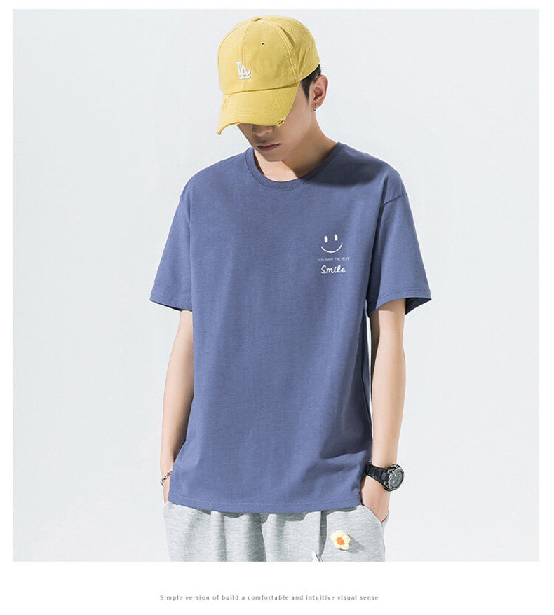 大码短袖t恤男2023夏新款棉T笑脸印花宽松男装男士爆款跑量T恤男详情11
