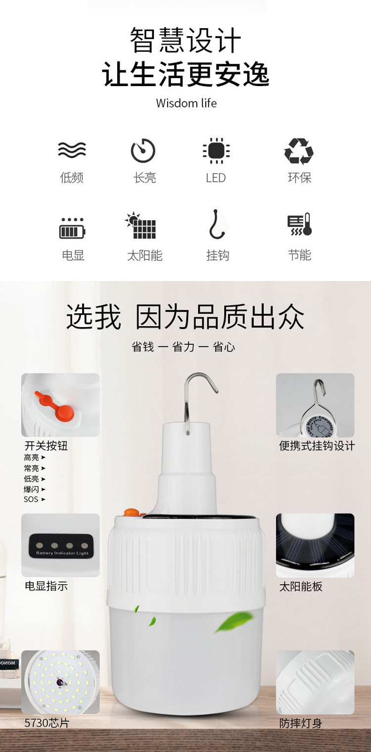 太阳能LED充电灯泡节能球泡灯 移动夜市灯地摊灯 家用停电应急灯 pic 4