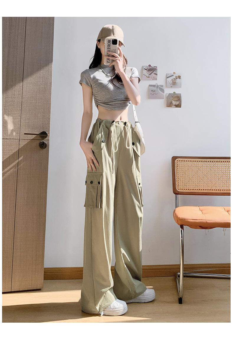 美式工装裤女夏季2024新款高腰休闲显瘦高级直筒卫裤小个子运动裤详情23