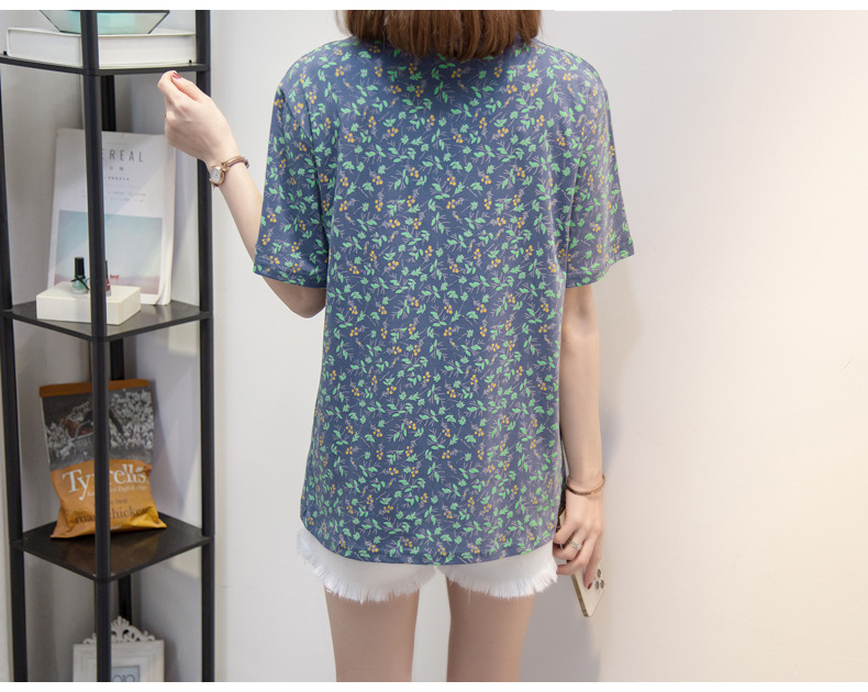 宽松短袖t恤女夏胖妹妹衣服女装韩版小清新大码印花圆领体恤上衣详情10
