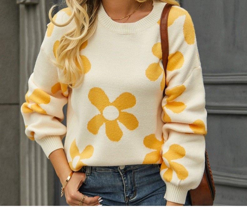 Cross-border women's loose sweater, Tiktok, Amazon export, European and American jacquard pullover, floral sweater for women, Temu pic 18