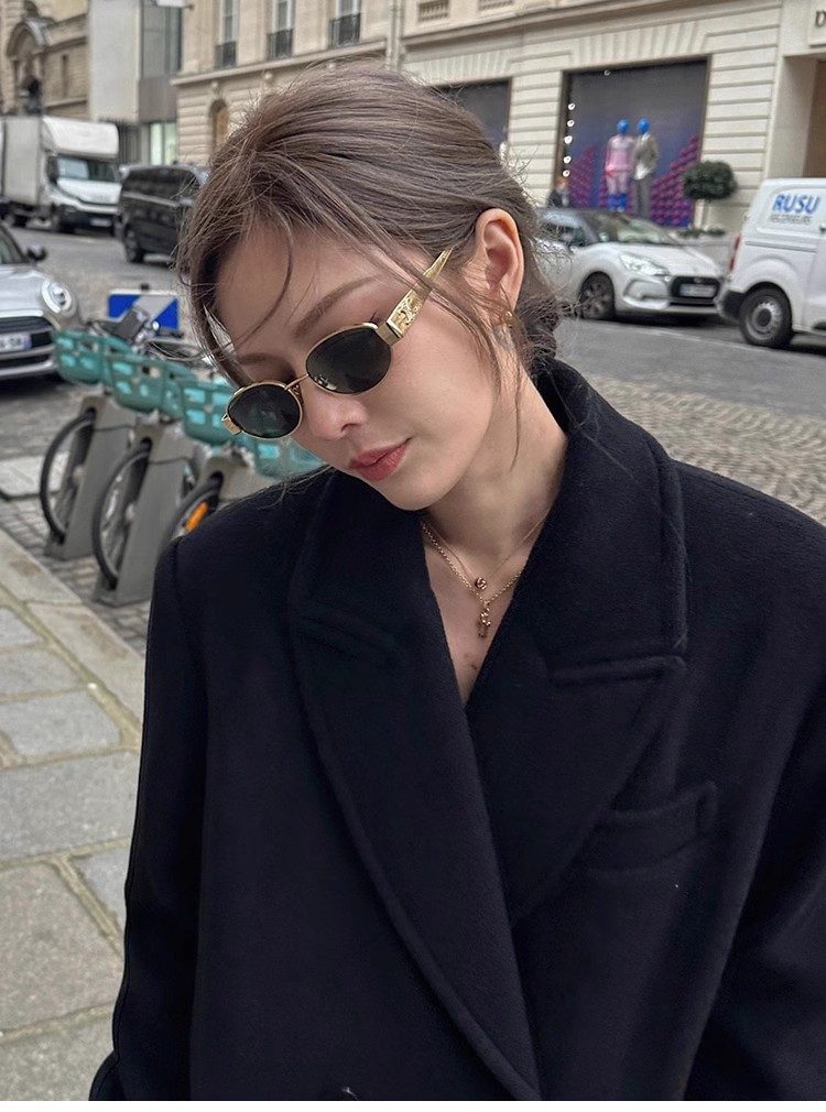 New cat-eye high-definition polarized glasses, oval-shaped personalized metal-framed sunglasses, fashionable and retro sunglasses for female Internet celebrities pic 3
